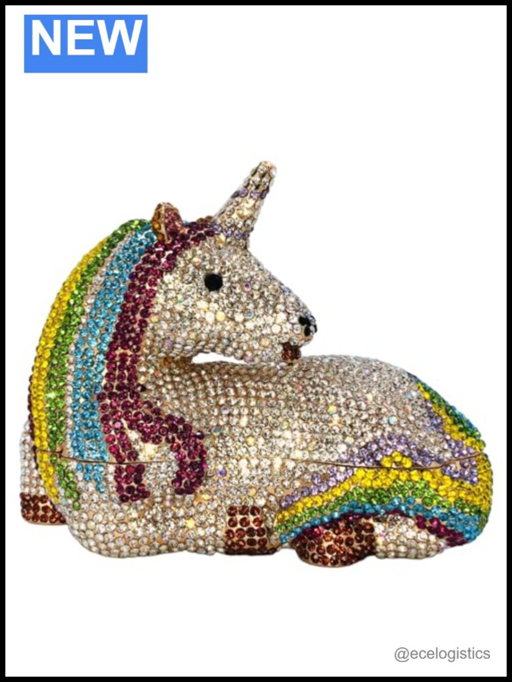 Rhinestone Crystal Unicorn Evening Clutch Faux Leather Party Purse